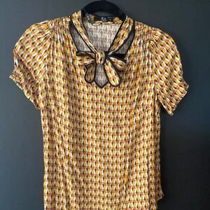 NWT P.A. CONCEPT BRASIL neck-tie s/s yellow geometric print blouse US 4-6/Br40